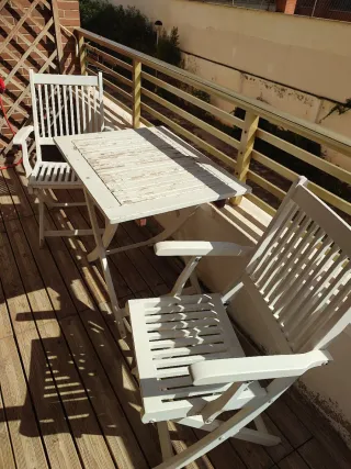 Mesa y 2 Sillas de Jardín Madera Blanca