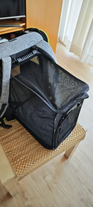 Transportín gato/perro pequeño gris y verde