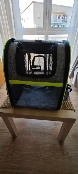 Transportín gato/perro pequeño gris y verde