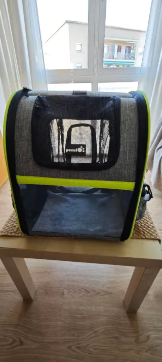 Transportín gato/perro pequeño gris y verde