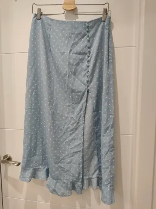 Falda midi lunares azul con botones