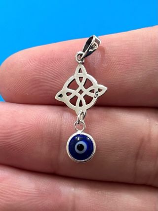 Amuleto Colgante Nudo Bruja Y Ojo Turco Plata 925