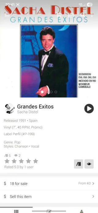 Vinilo Sacha Distel Grandes Éxitos