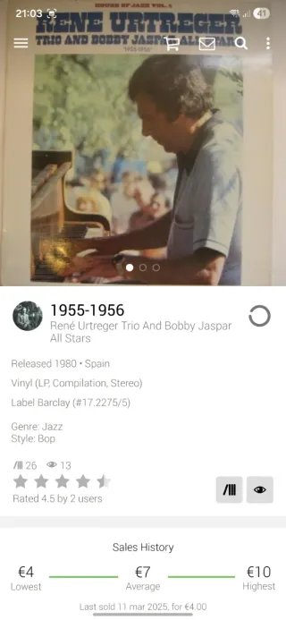 Vinilo Jazz Rene Urtreger Trio 1955-1956