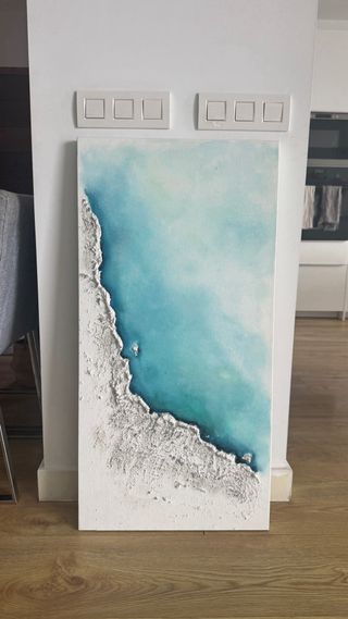 Cuadro abstracto texturizado azul y blanco