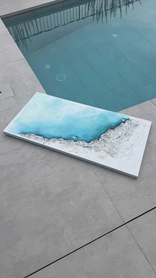 Cuadro abstracto texturizado azul y blanco