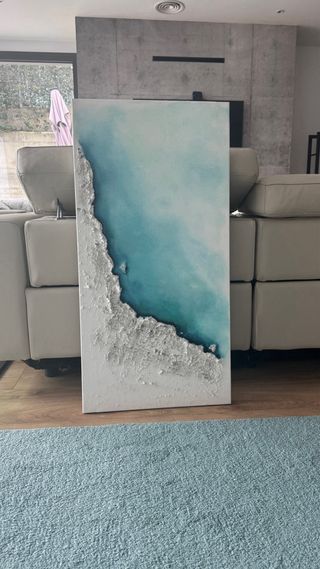 Cuadro abstracto texturizado azul y blanco