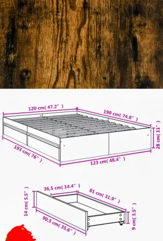 Cama Madera Estructura Cajones Robusta