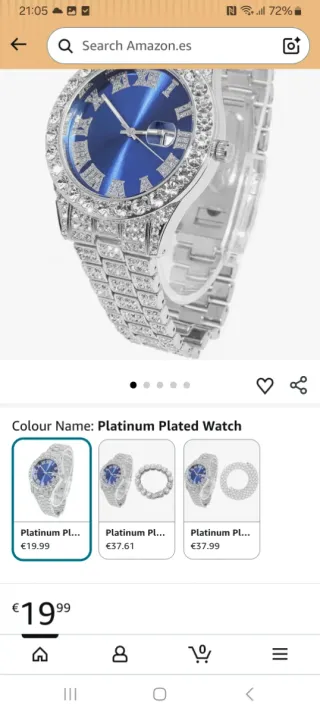 Reloj de pedrería azul y plata