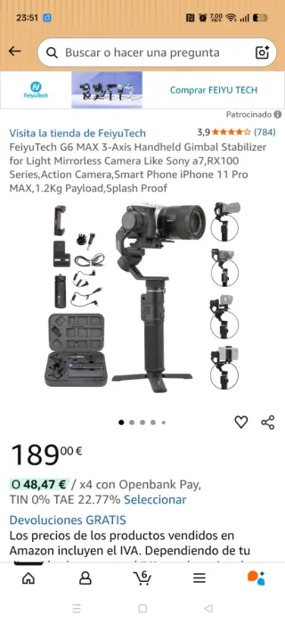 Stabilizzatore FeiyuTech G6 Max a 3 Assi