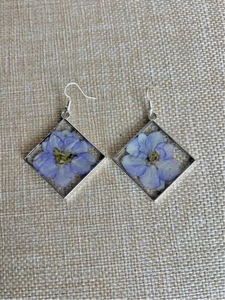 Pendientes Flor Real Resina Cuadrados