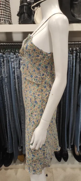 Vestido tirantes flores beige y azul T40