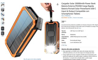 Cargador Solar 20000mAh Power Bank