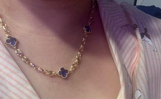 Collar y pulsera trébol azul laminado 14K