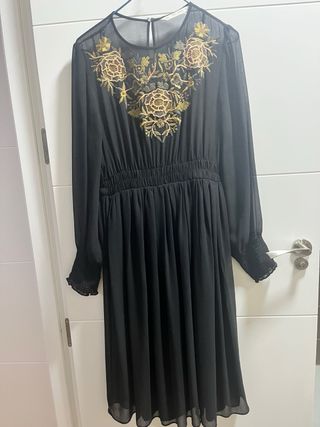 Vestido Zara Negro Talla M Bordado