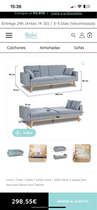 Sofá cama gris azulado