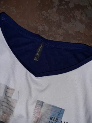 Camiseta Azul Marino-Blanca Talla M. Stradivarius