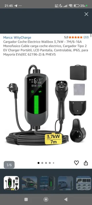 Cargador coche eléctrico 3.7kW nuevo