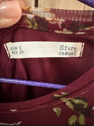 Vestido burdeos estampado de flores de manga Larga