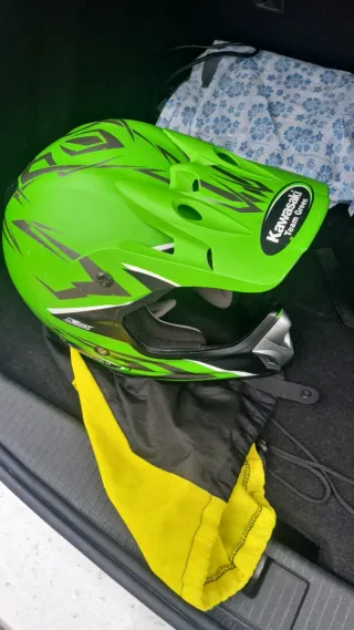 Casco Motocross Enduro Verde/Plata
