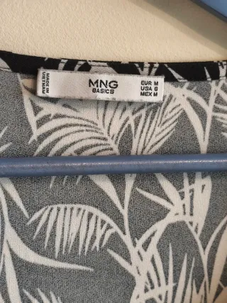 Vestido Mango Negro Estampado Hojas Talla M