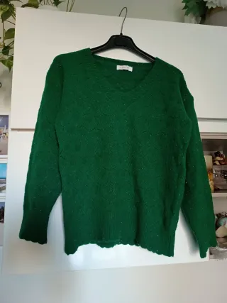 Pullover donna scollo a V verde