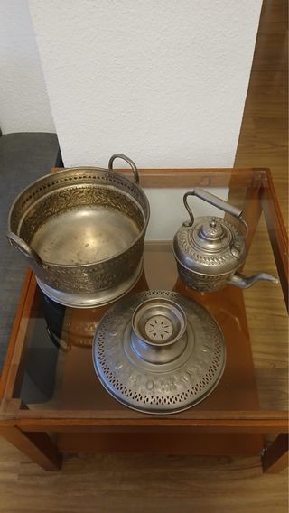 Samovar decorativo metal grabado vintage