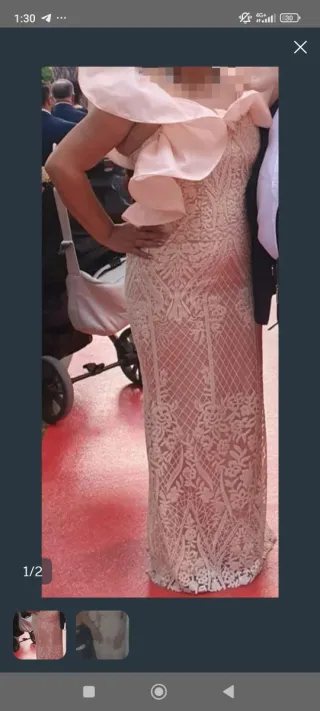 Vestido largo beige y rosa