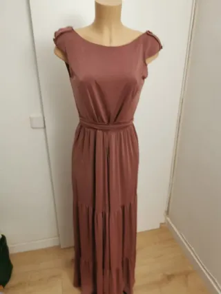 Vestido largo rosa y marrón talla 38