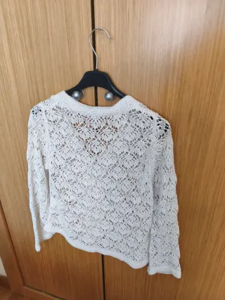 Chaqueta de punto calado color crema Talla M