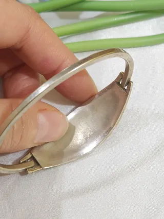 brazalete vintage de alpaca mexicana Plata y nácar