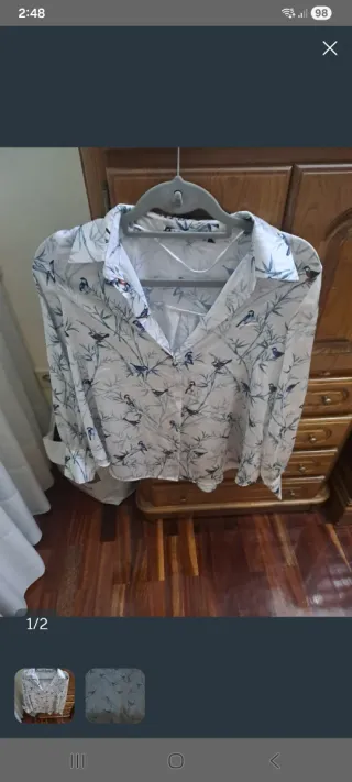 Camisa estampada pájaros y bambú
