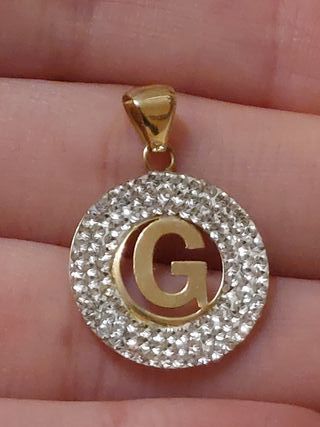 Ciondolo lettera G con zirconi oro giallo