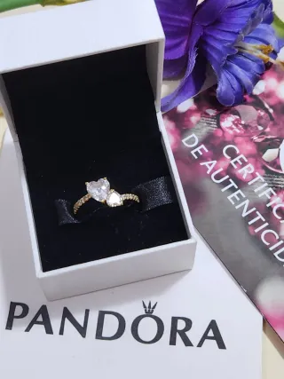 Anillo Pandora Corazón Doble Brillante. Talla 52
