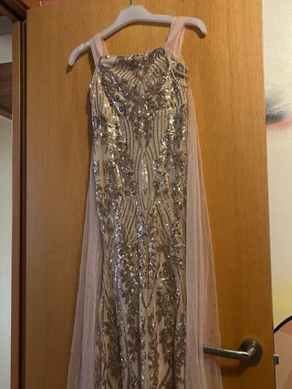 Vestido de fiesta niña dorado y rosa talla 9 años