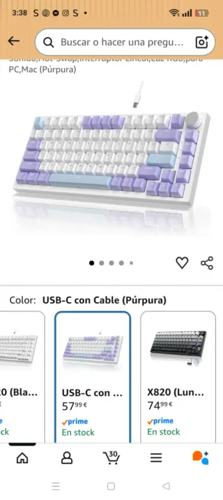 Teclado Mecánico Púrpura y Blanco
