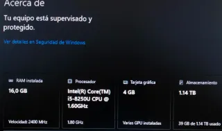 HP i5-8250U 16GB RAM SSD 256GB y HDD 1TB