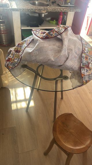 Mesa redonda cristal y madera