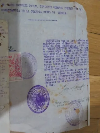 Documentos antiguos foto militar Murcia especies