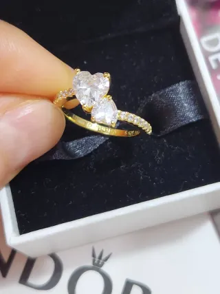 Anillo Pandora Corazón Doble Brillante.  Talla 54