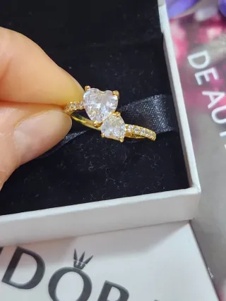 Anillo Pandora Corazón Doble Brillante.  Talla 54