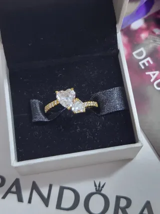 Anillo Pandora Corazón Doble Brillante.  Talla 54