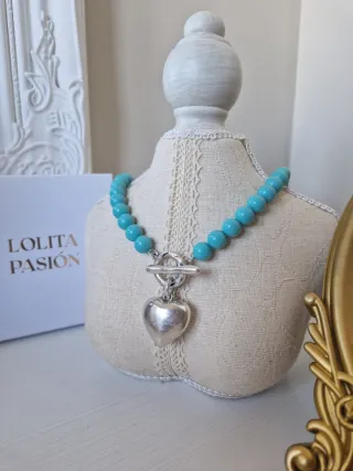 Collar Corazón color Plata Turquesa