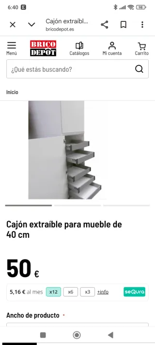 Cajón interior armario metálico