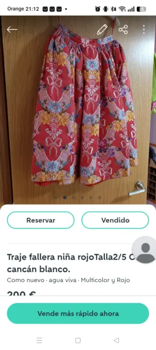 Traje de Fallera Rojo con Cancán y Zapatos