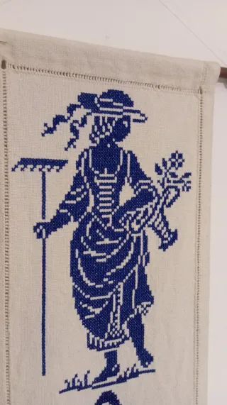 Arazzo fatto a mano blu e bianco