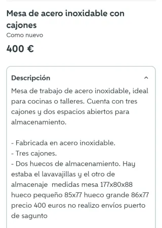 Mesa de acero inoxidable