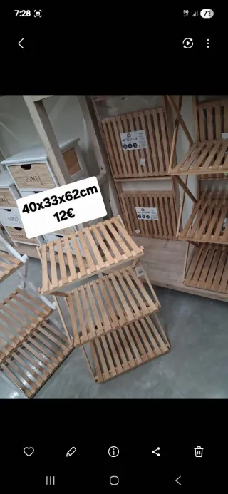 Estantería 3 baldas bambú 40x33x62cm 12€