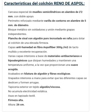 Colchón Aspol Reno 150x200x26 Firmeza Alta