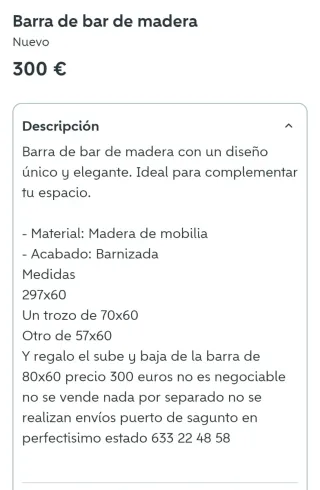 Barra de bar de madera